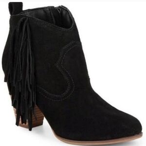 Steve Madden‎ Black Suede Fringe Ankle Boots Cian 6.5